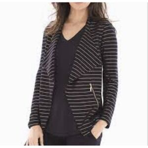 SOMA French Terry Zipper Wrap Jacket Black Gold Glitz Stripe Chic Glam‎ Sz S